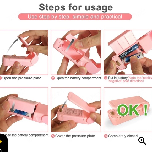 Mini Pink Portable Home Heat Bag Sealer, for Plastic Bags, Reseal Snack Bags - Picture 3 of 15